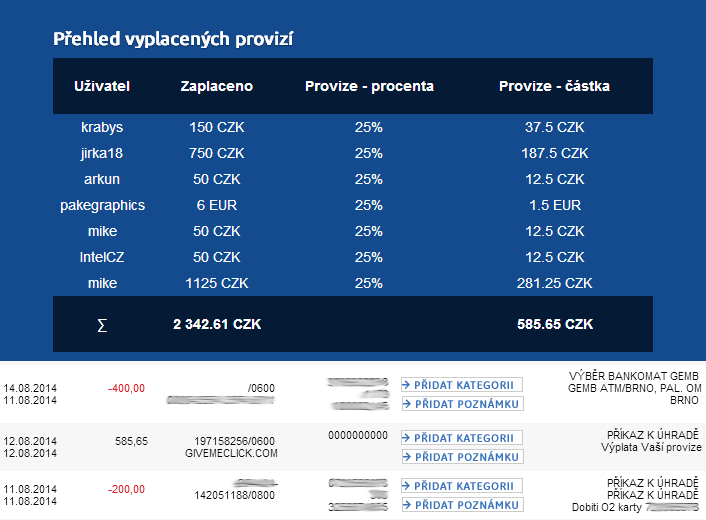 Přehled vyplacených provizí